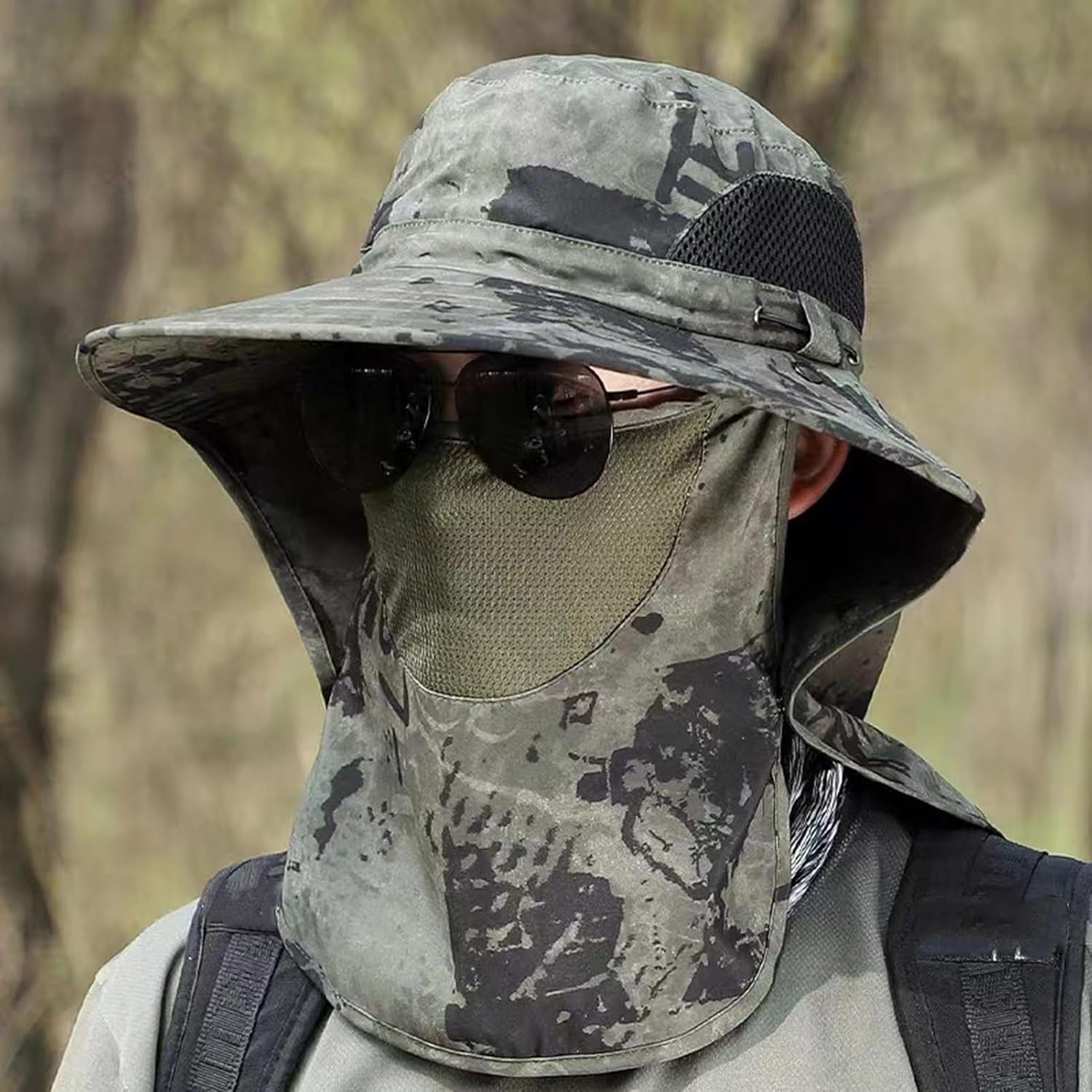 Face Cover Sun Hat,Fishing Hat with Face Cover and Neck Flap - Detachable UPF50+ Cap for Men & Women, Hiking Fishing Backpacking Outdoor Army Green image number 3