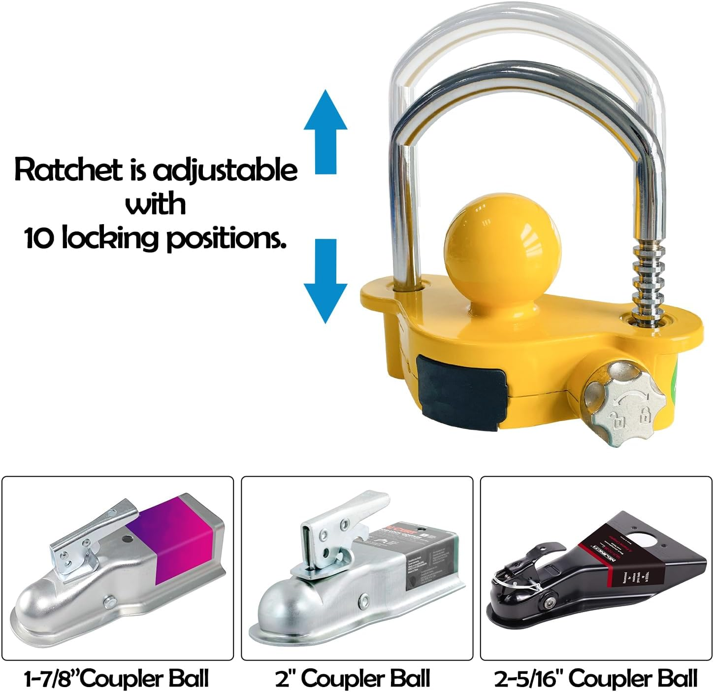 Sutekus Trailer Lock Universal Hitch Lock with Combination Lock Trailer Coupler Lock Camper Accessories for Travel Trailers Boats Trucks Rvs, Fit 1-7/8", 2", 2-5/16" Coupler, Yellow image number 4