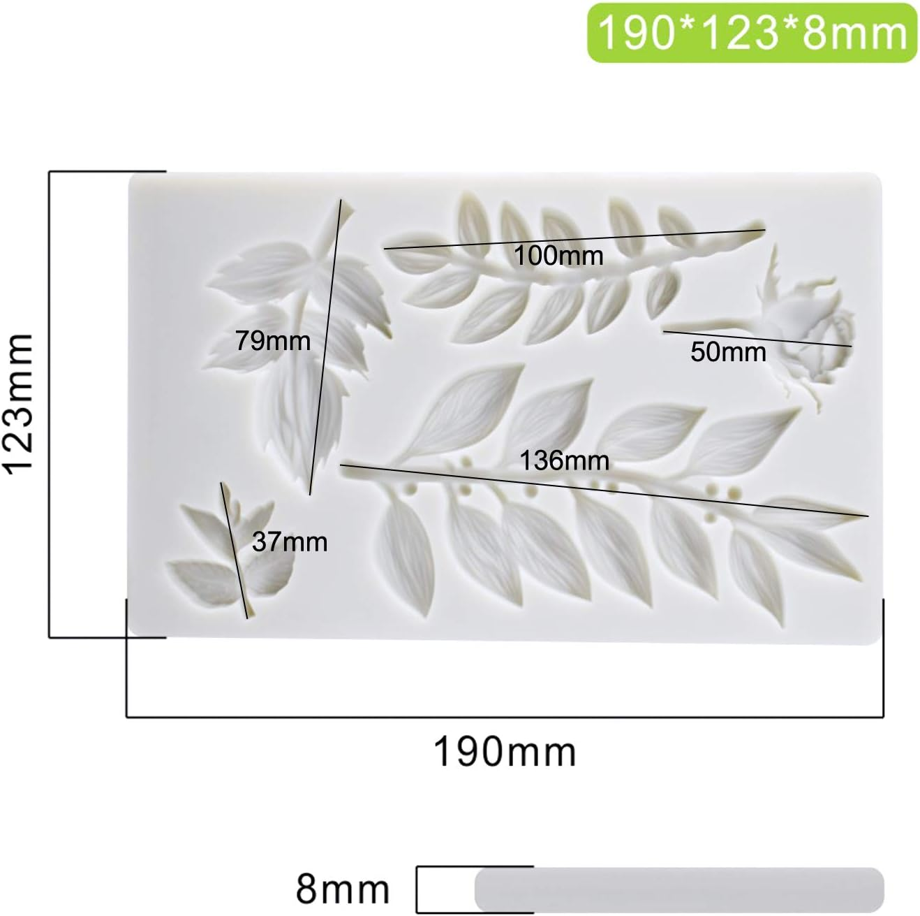 Silicone Fondant Mold Rose Leaves Fondant Mold Leaves Branch Vimen Leaves Silicone Mold Leaves Branch Fondant Mold Cake Decorating Gumpaste Icing image number 6