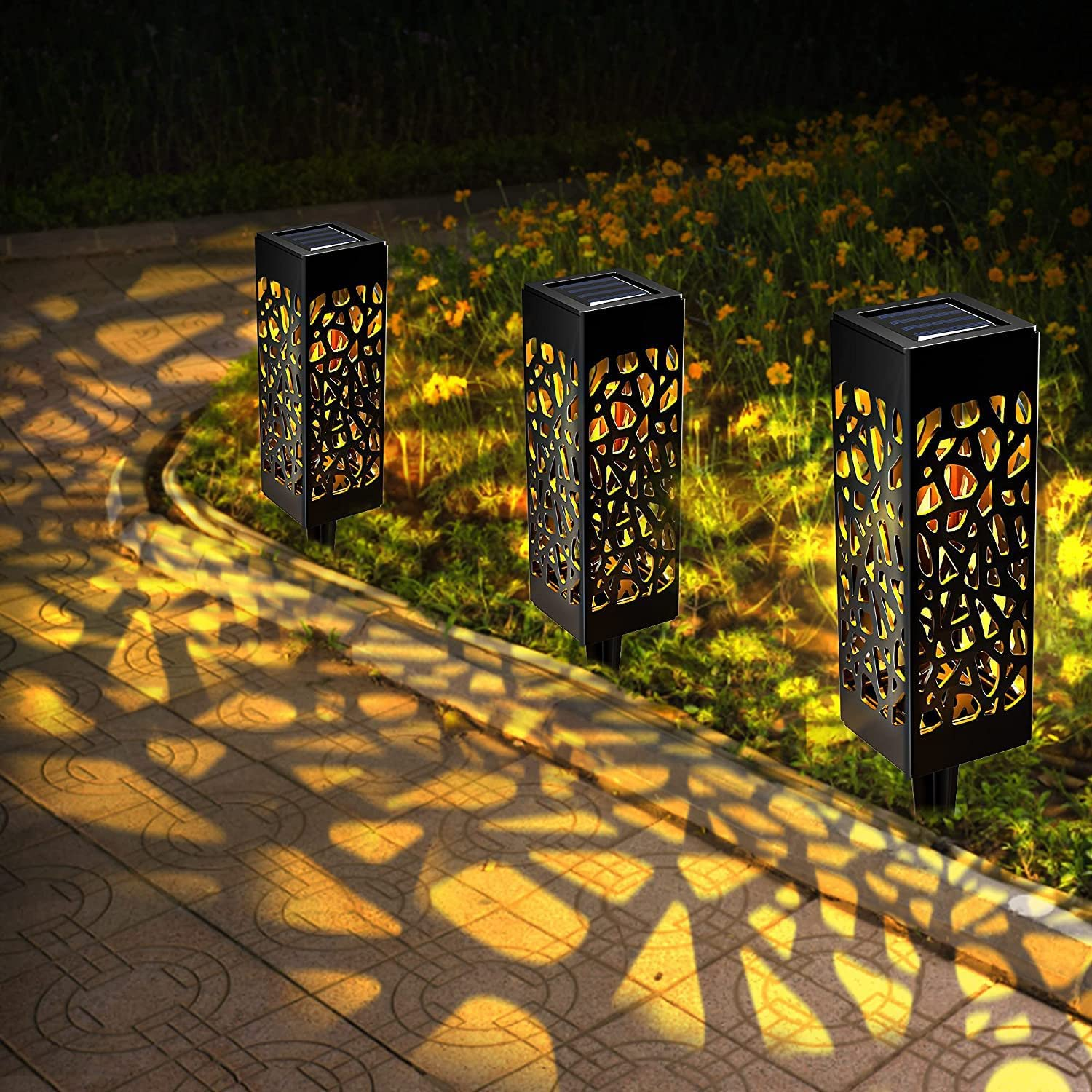 Jusisfone 6 Pack Solar Powered Decorative Black LED Garden Path Lights for outside Front Yard, Garden, Yard; Automatic Halloween Christmas Decorations Landscape Lighting for Patio image number 1
