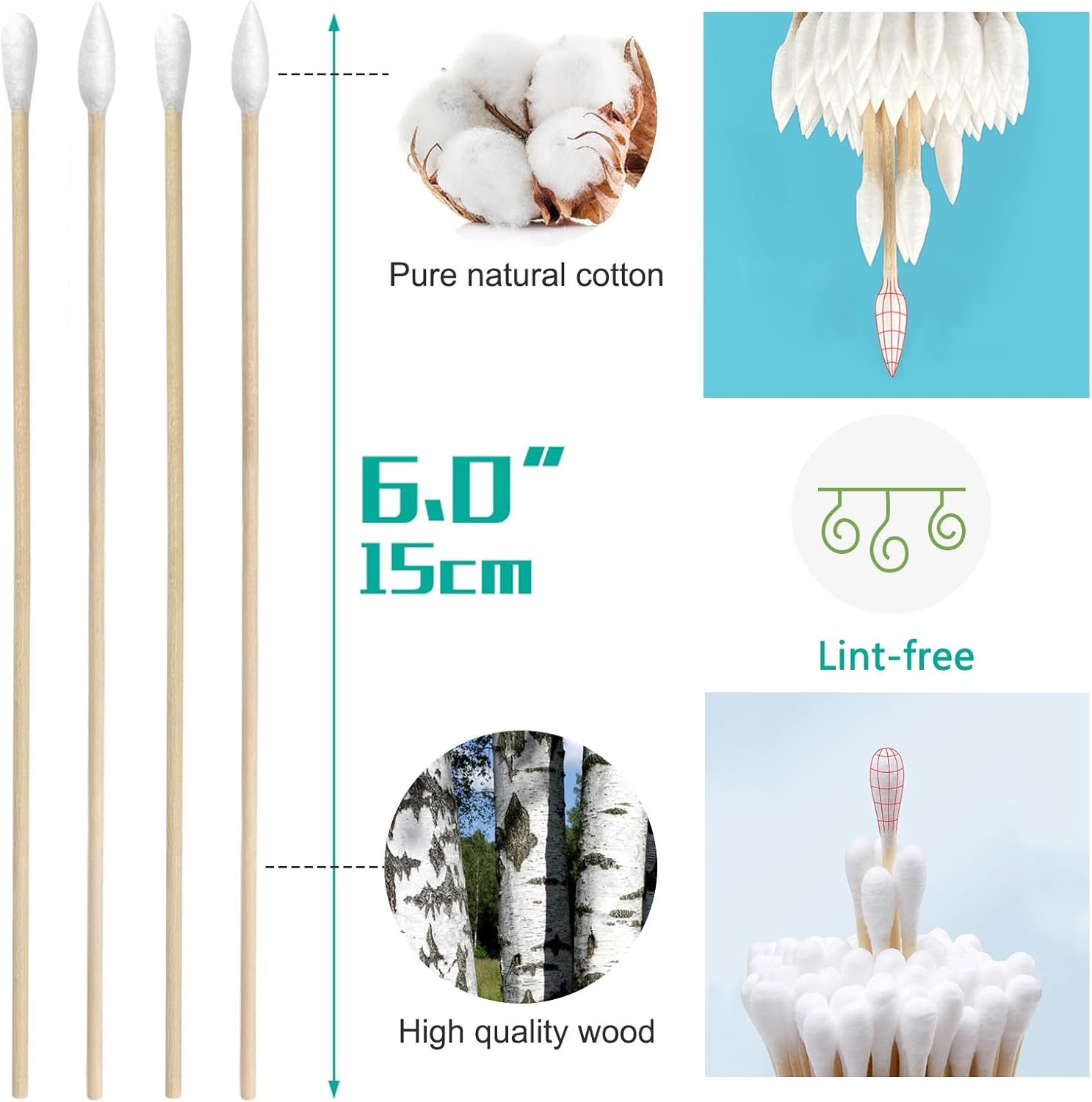 200 PCS Gun Cleaning Swabs - 100 round Tip + 100 Pointed Tip 6" Lint-Free Long Cotton Swabs with Bamboo Handle, Professional Firearm Maintenance Kit for Precision Electronics Instruments image number 5