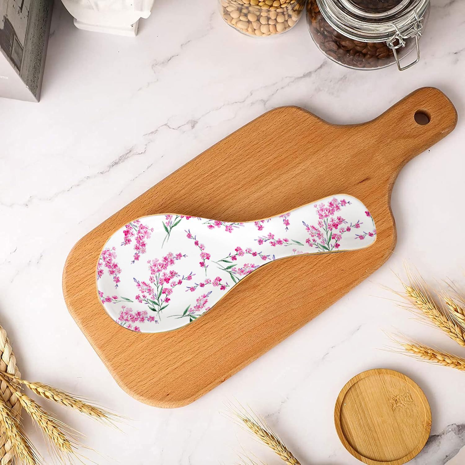 Ceramic Spoon Rest for Stove Top Kitchen Counter Large Spoon Holder Farmhouse Floral Flowers Print Coffee Spoon Cooking Utensil Tools Rest Modern Kitchen Decor image number 6