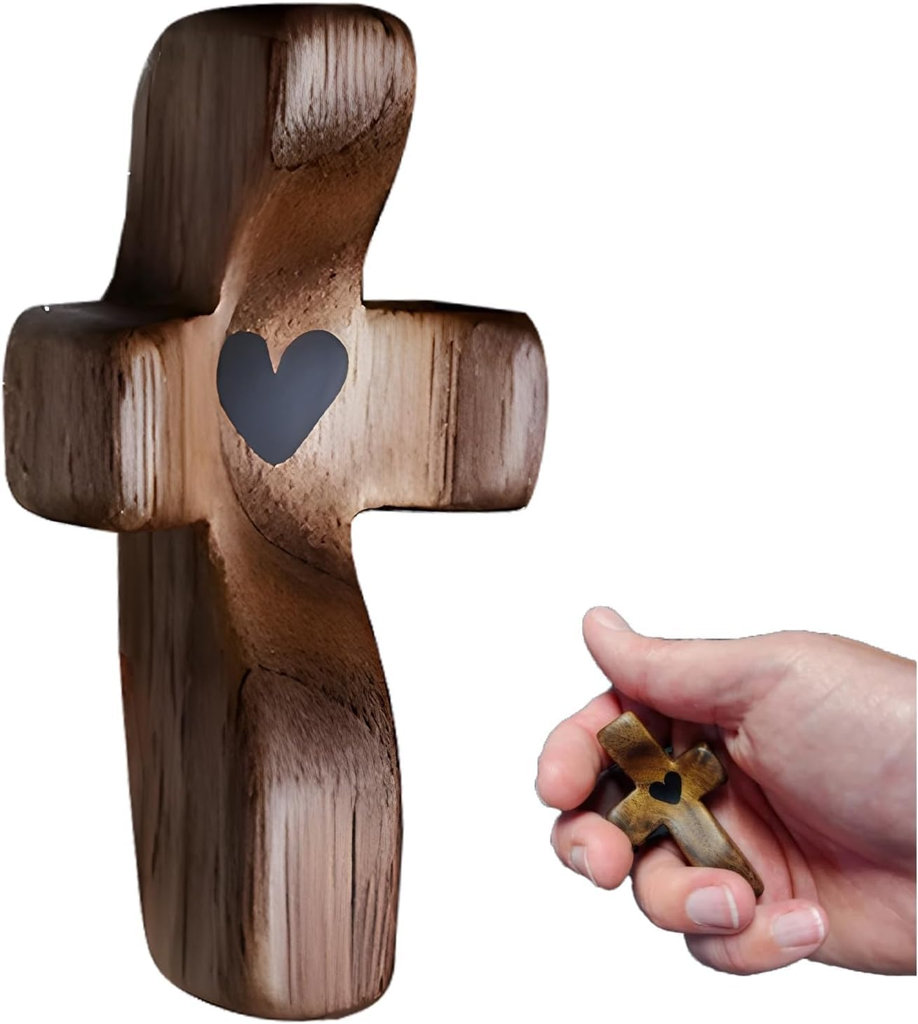 Olive Wood Mini Cross, Cross My Heart, Encouragement Gift, Fingertip Stress Relief Gifts, Relieve Anxiety Comfort for Praying, Children and Adults Pocket Olive Wood Cross Religious Present(5Pcs)