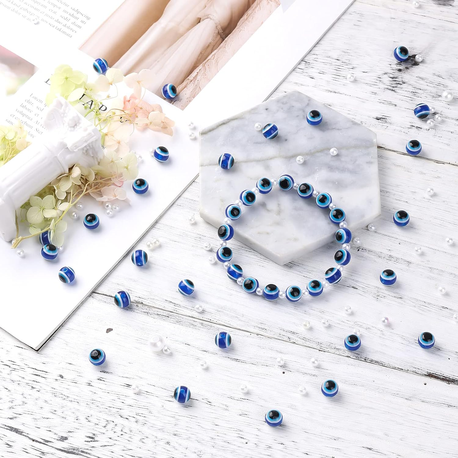 SAVITA 150Pcs Blue Evil Eye Beads Eyeball Spacer Beads Handmade Resin Beads Charms for DIY Bracelets Necklace Jewelry Making (8Mm/0.3Inch) image number 4