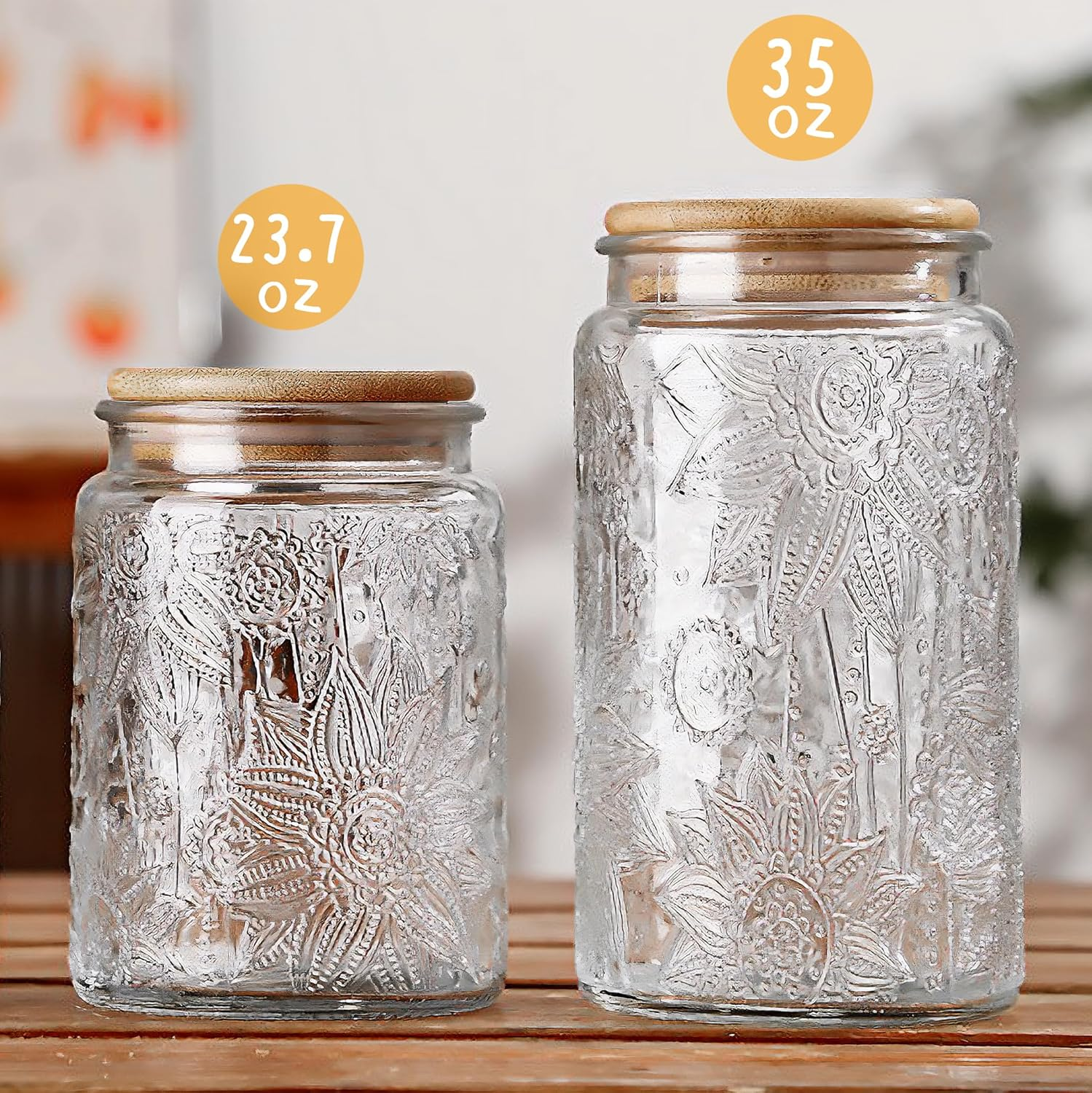 Glass Storage Jars with Airtight Lid, 35Oz Canister for Kitchen Counter with Bamboo Lid, Brown Sugar, Candy, Coffee, Cookie, Salt, Tea,Pantry Cute Jar