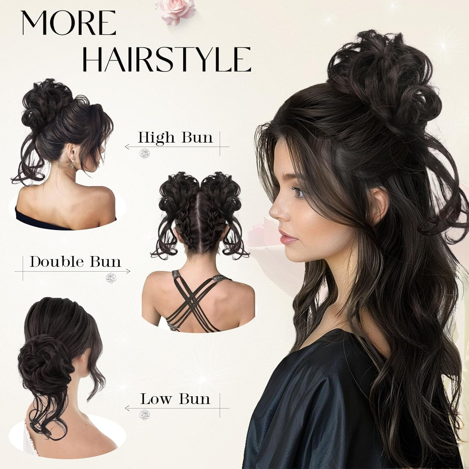 Messy Bun Hair Piece, Wavy Claw Clip Messy Bun Hair Clip, Synthetic Fake Buns Hairs Extensions, Soft Hairs Buns Hairpieces for Women Daily Wear (Dark Brown, Medium) image number 3