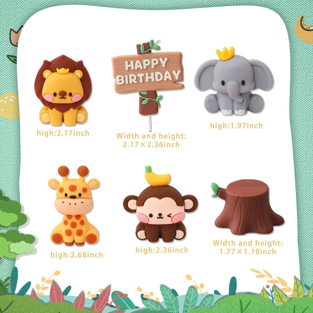 Jevenis Jungle Animals Cake Decoration for Wild One Safari Birthday Party - Giraffe, Elephant, Lion, Tiger Themed Decorations - Gold2 image number 4