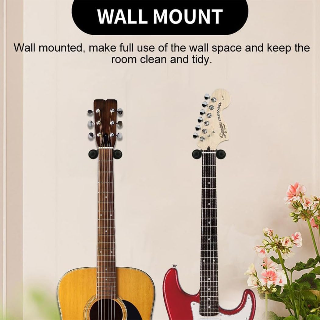 Guitar Wall Mount, 3 Pack Hangers with 10 Picks, Hardwood Holder Adjustable Hook, Electric and Acoustic Wall Mount for Bass, Mandolin image number 4
