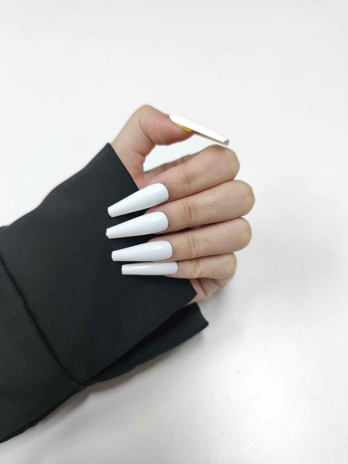 Press on Nails Fake Long Coffin Nail Tips White Gloss 20 Pcs image number 3