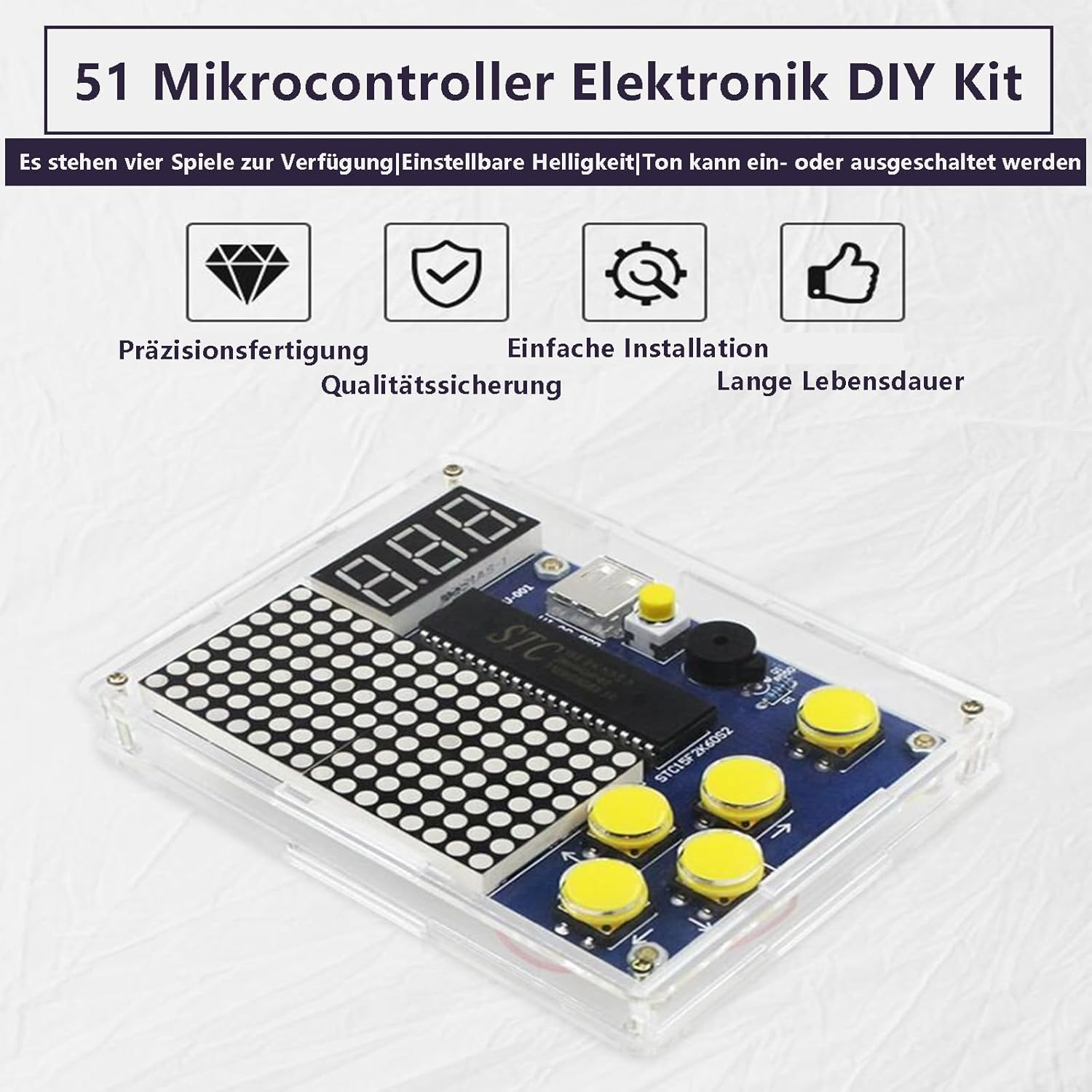 1 X DIY Game Console Handset with Acrylic Casing, DIY Soldering Electronic Building Kit, Game Console with Four Games Soldering Kit for Soldering and Science Education, Fun Soldering Learning Set. image number 1