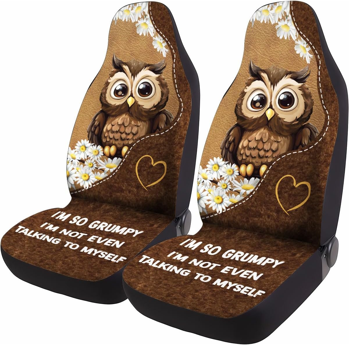 GENANY Owl I'M so Grumpy 2 Front Car Seat Covers for Car Truck Sedan SUV, Car Gifts, Durable Automotive Seat Covers, Breathable Bucket Seat Covers, Protective Interior Accessory