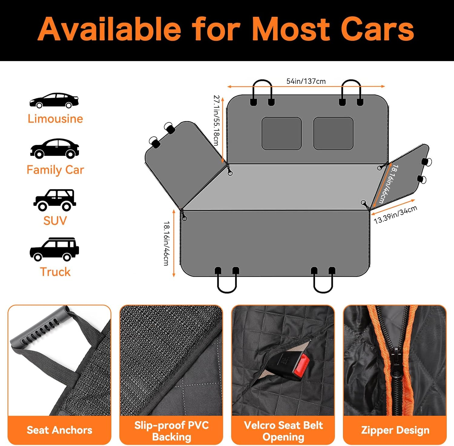 Dog Car Seat Cover for Pets 100% Waterproof Seat Cover Hammock 600D Heavy Duty Scratch Proof Nonslip Durable Soft Back Seat Covers for Cars Trucks and Suvs image number 6