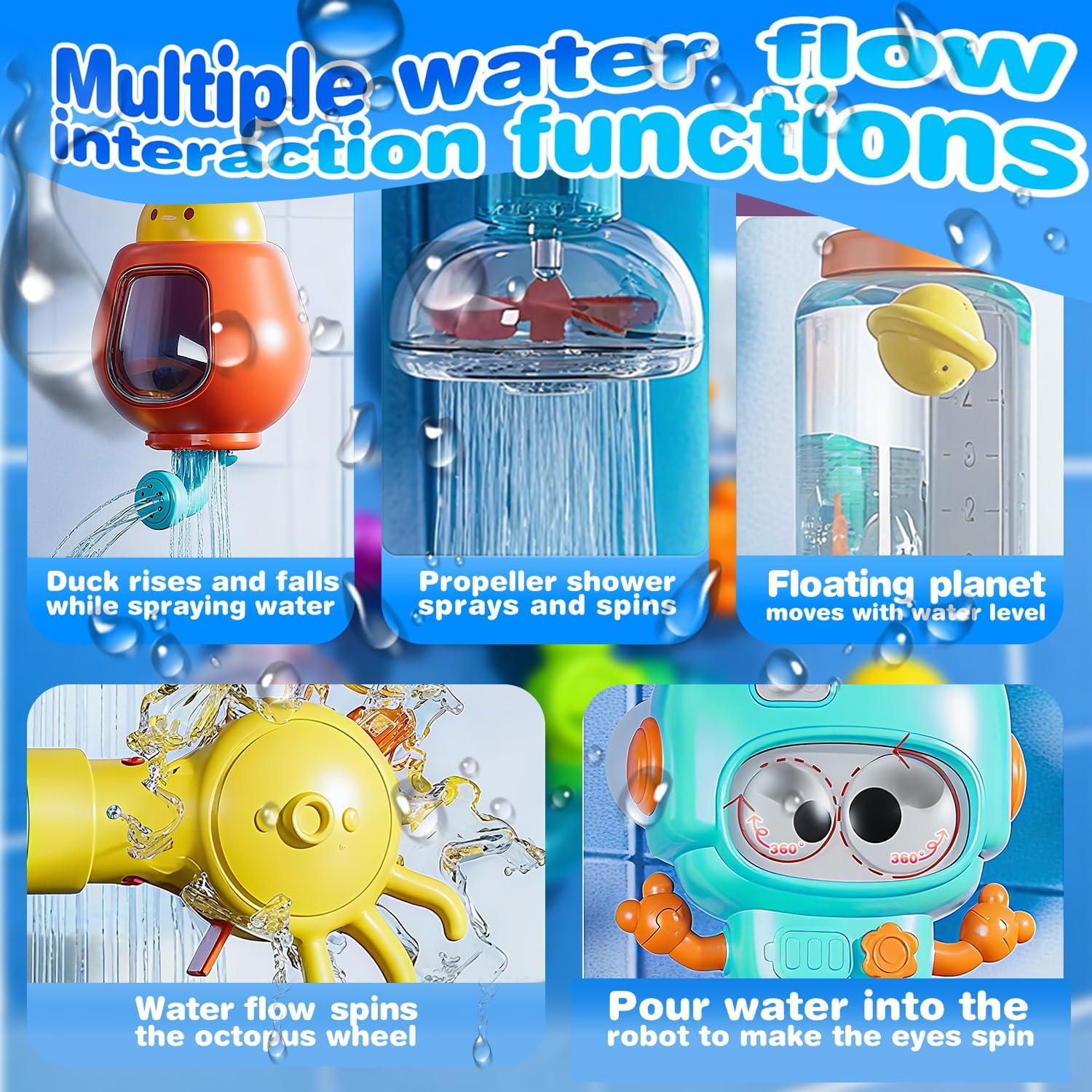 Wukon Baby Bath Toys for Toddlers - Waterworks Pipes Bath Toy for Kids Ages 3-8 with Suction Cups, Baby Bathtub Toy with Interactive Features for Cognitive Development Learn Gift for Boys Girls image number 4