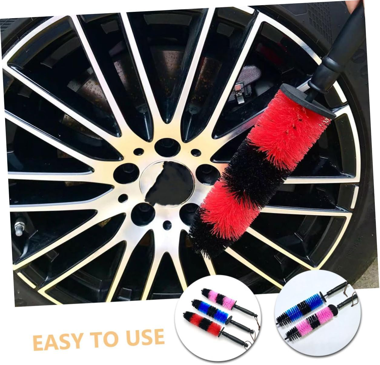 HONMEET Elastic Brush Tire Cleaning Brush 3 Pcs Set for Car Wheels Rim and Tire Scrubber with Long Handle Bendable Non-Scratching Bristles for Automotive Wheel Care Detailing image number 6