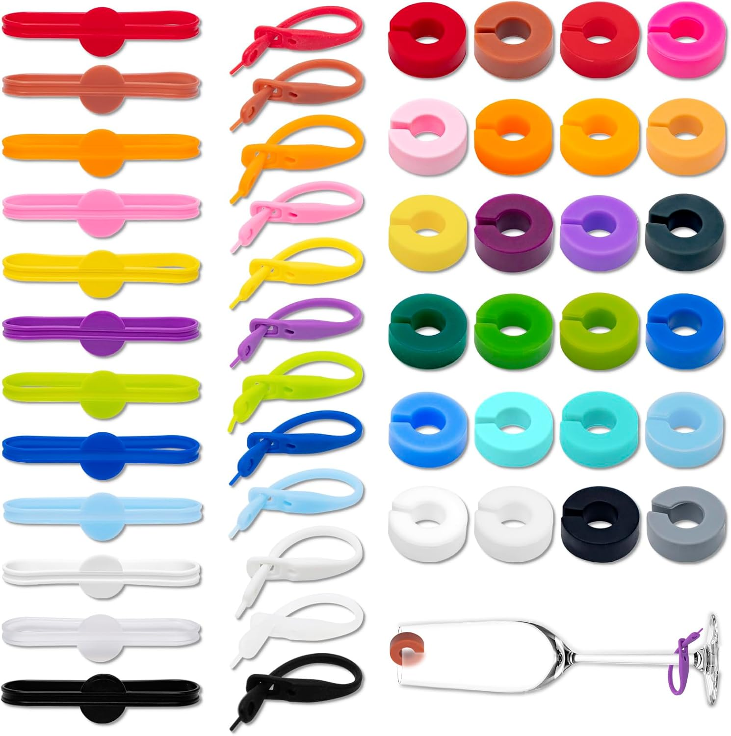 48Pcs Silicone Drink Markers, Cocktail Drink Markers,Multi-Color Wine Glass Charms Markers Tags for Bar Party Martinis Cocktail Champagne Stem Glasses (Colorful) image number 3