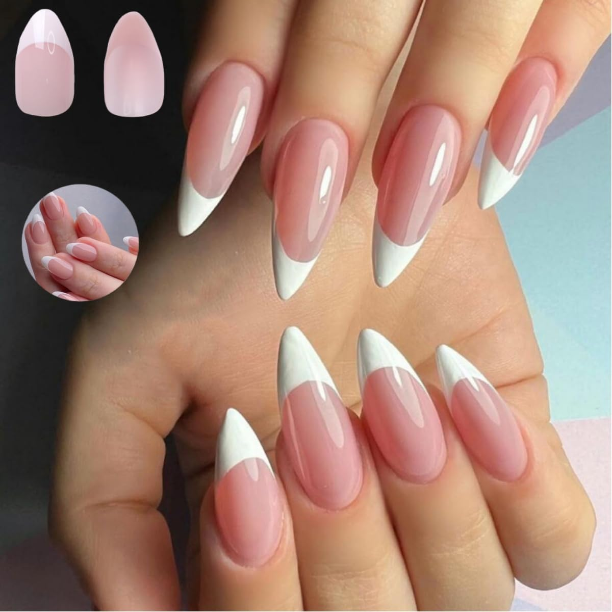 The 120-Piece Short Oval French False Nail Patch Set Is Suitable for Women and Girls，Nude Fake Nails with Jelly Adhesive Tabs for Women Girls Nails Art image number 1