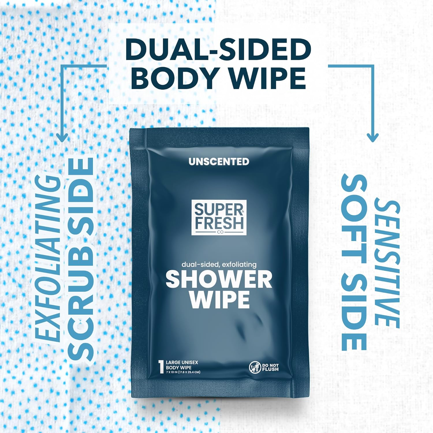Super Fresh Funkblock Shower Wipes - Large Body Wipes for Hygiene, Camping Wipes, Gym & Travel. No Rinse Bathing Wipes with Aloe & Vitamin E. Unscented. Bag of (10) Individually Wrapped Wipes image number 3