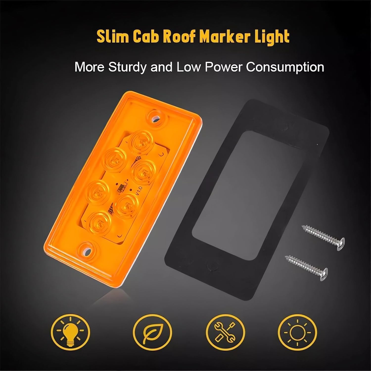 5Pcs Rectangle Cab Light 6LED Amber Top Roof Running Cab Marker Light Waterproof Compatible with Freightliner Heavy Duty Trailer Century Columbia Volvo Camper Trucks image number 3