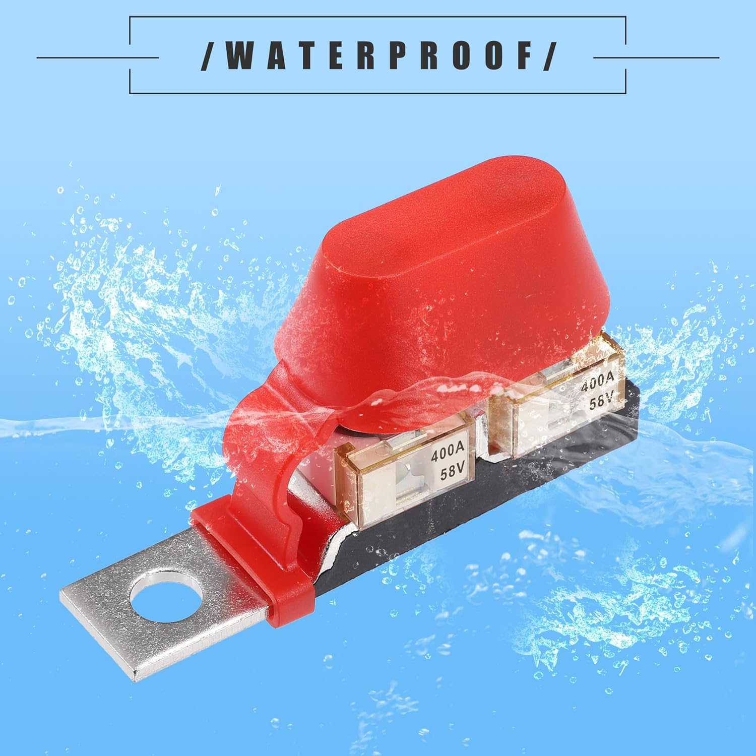 X AUTOHAUX 400A MRBF Terminal Fuse Block Kit, Double Studs Max Voltage 58V for Car Marine Boat RV, Plastic, Black, 1 Set image number 4