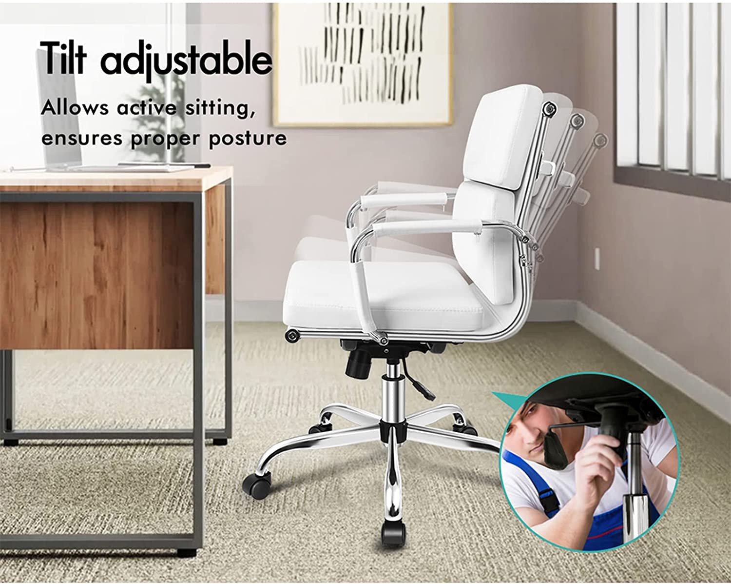 ALFORDSON Office Chair with Height Adjustable SGS Listed Gas Lift, PU Leather Home Ergonomic Desk Chair with Removable Armrest Cover, Padded Computer Chair for Gaming, Max 150Kg(Mid Back Esmae White)