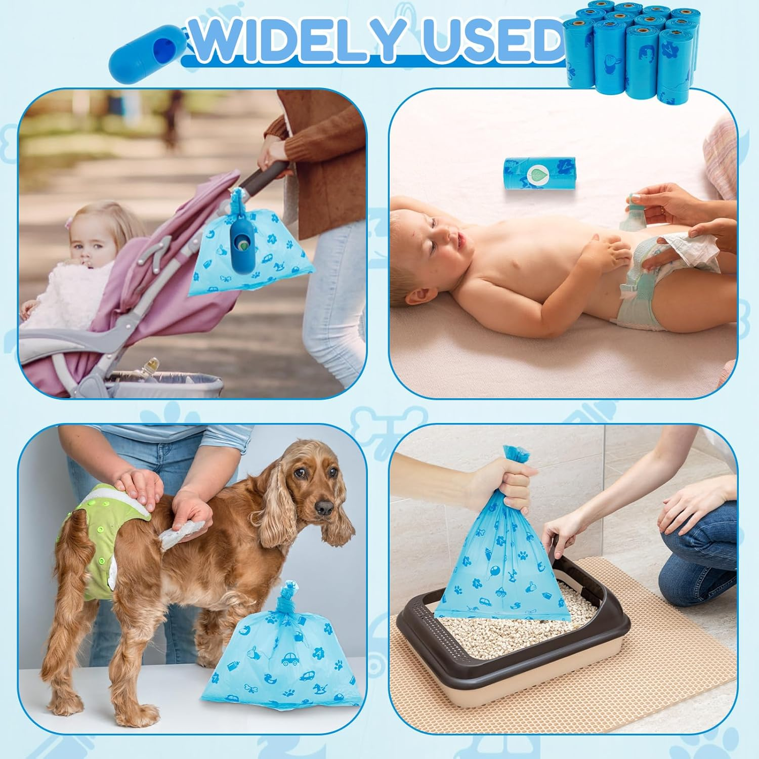 Diaper Bags, 12/16 Rolls, Leakproof, Tear Resistant, Baby Waste & Animal Waste, 180 Bags, Unscented, 1 Count image number 2