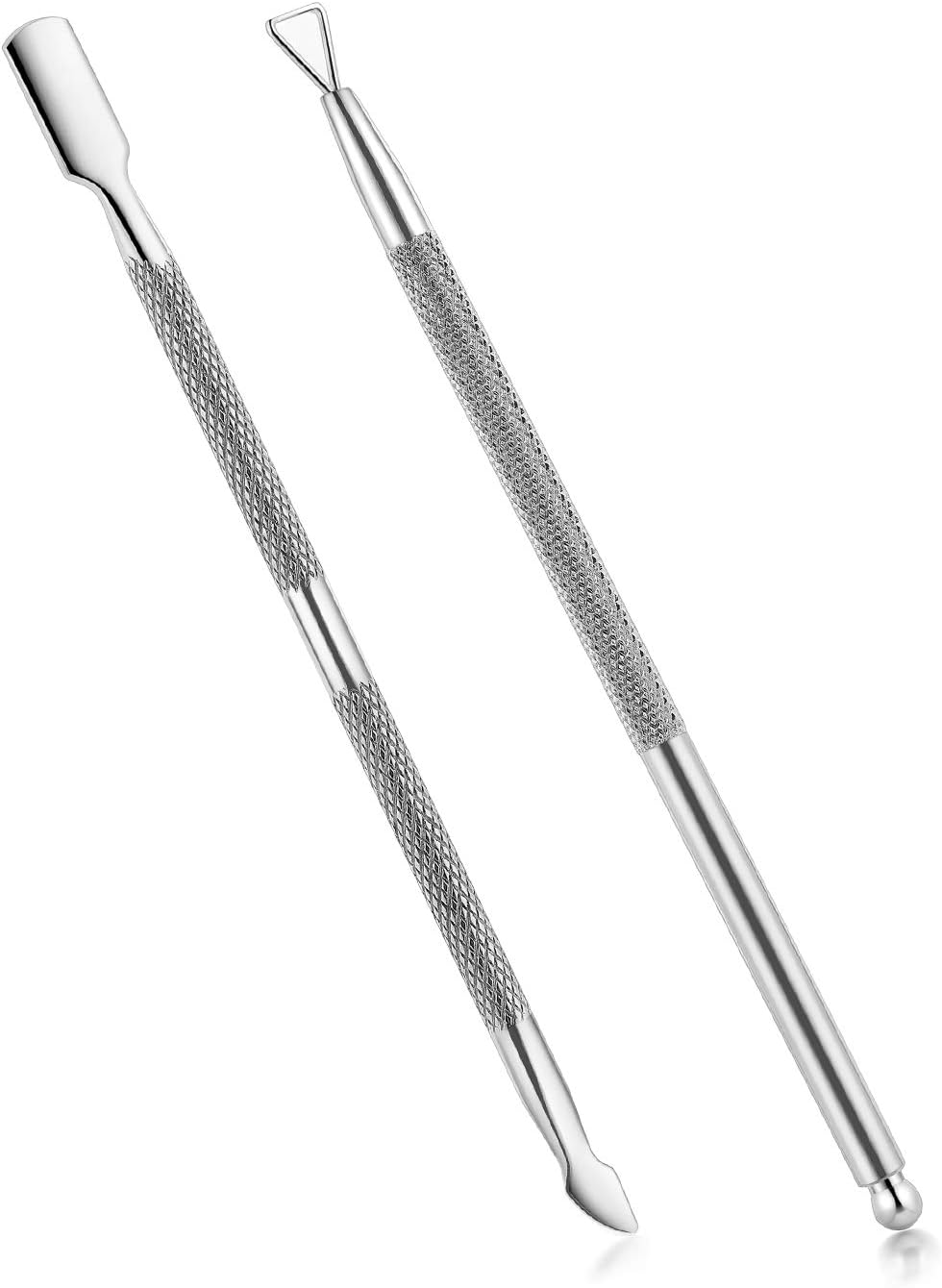 2PCS Cuticle Pusher and Cutter with Storage Case,Professional Cuticle Pusher Nail Polish Remover Stainless Steel Manicure Tool Set,Durable Pedicure Manicure Tools for Fingernails Toenails (Silver)