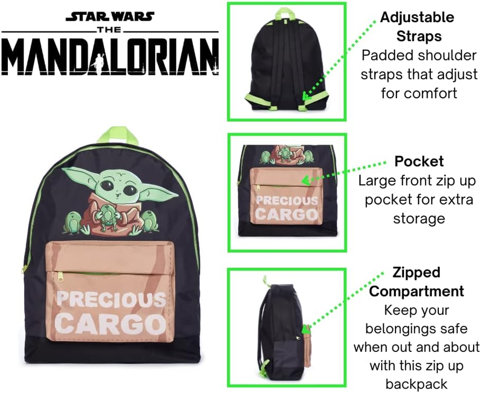Star Wars the Mandalorian Baby Yoda Precious Cargo Childrens Backpack Black, Black, One Size image number 3