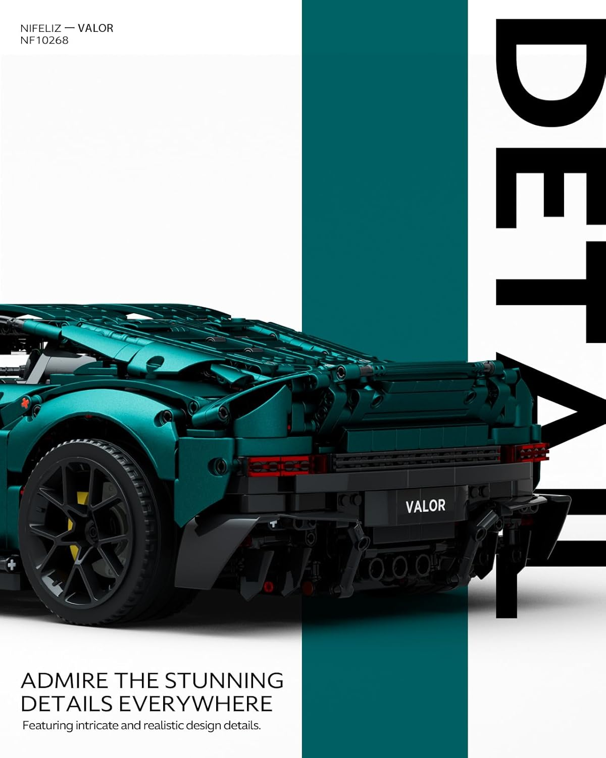 Nifeliz Valor Sports Car Building Set for Adults, 1:8 Scale Model Car to Build and Display, Home or Office D&eacute;cor, Collectible Gift (3374PCS, NF10268)