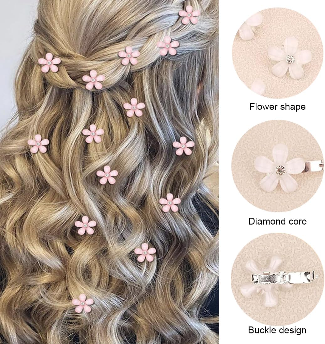20 Pcs Mini Flower Hair Pins Rhinestone Cute Hair Pins Flower Hairpins Small Exquisite Hair Accessories Women Hairpins Flower Mini Hairpin Flowers (White+Pink) image number 1