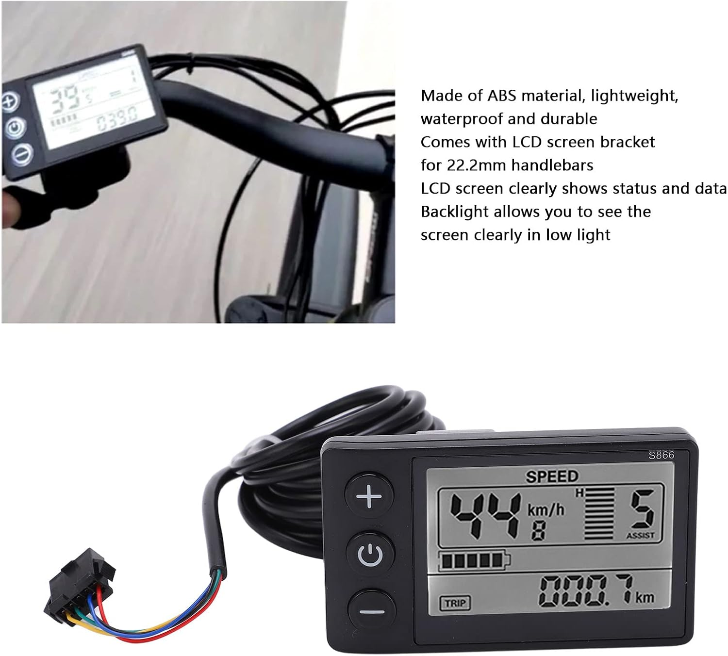 S866 LCD Display, Waterproof Bike Computer, 24V 36V 48V Electric Bicycle LCD Display Meter Large Screen E Bike Display Meter Control Panel with SM Plug for Electric Bicycle Scooter image number 3