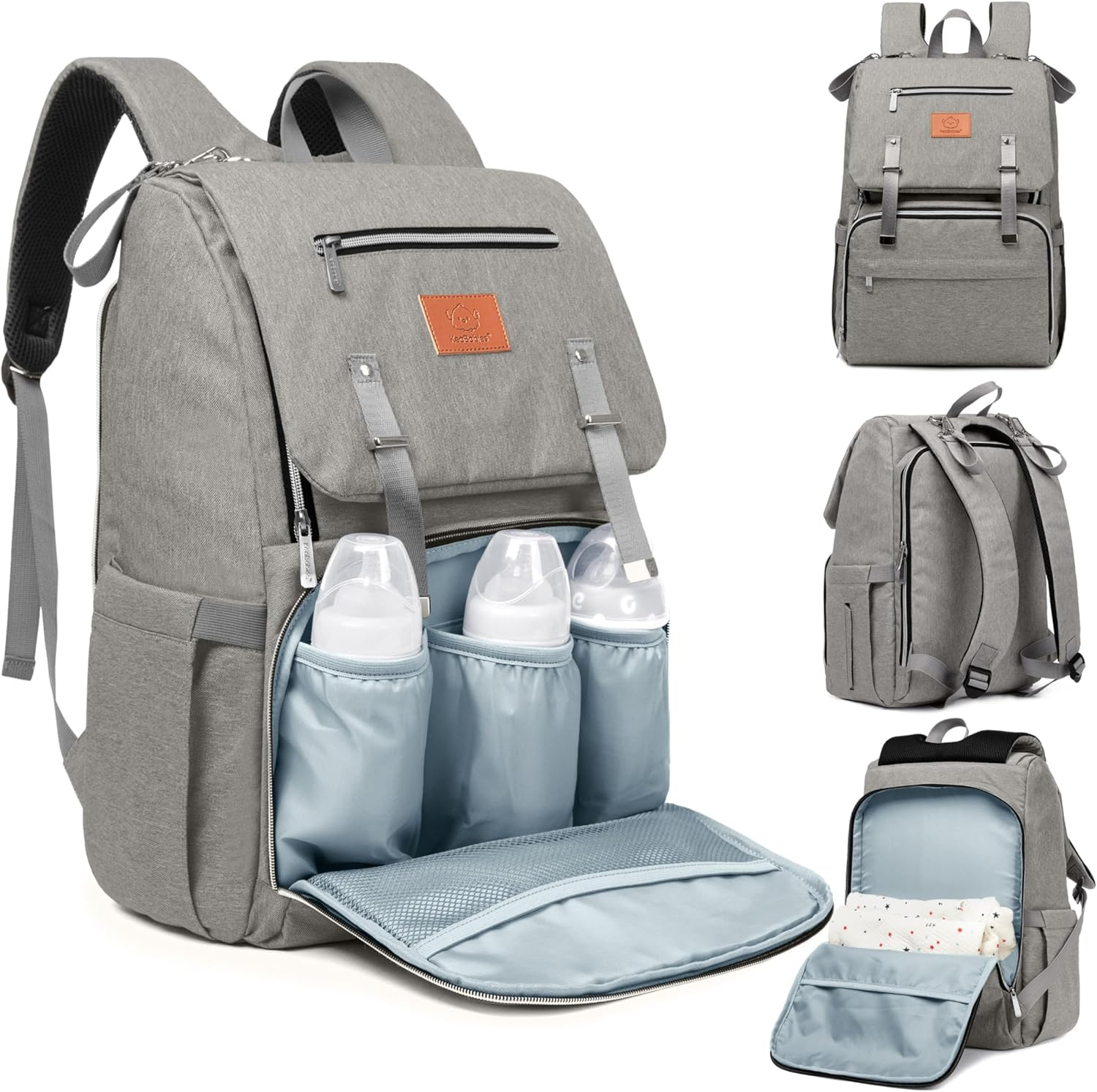 Keababies Diaper Bag Backpack, Waterproof Multi Function Baby Travel Bags (Classic Gray)
