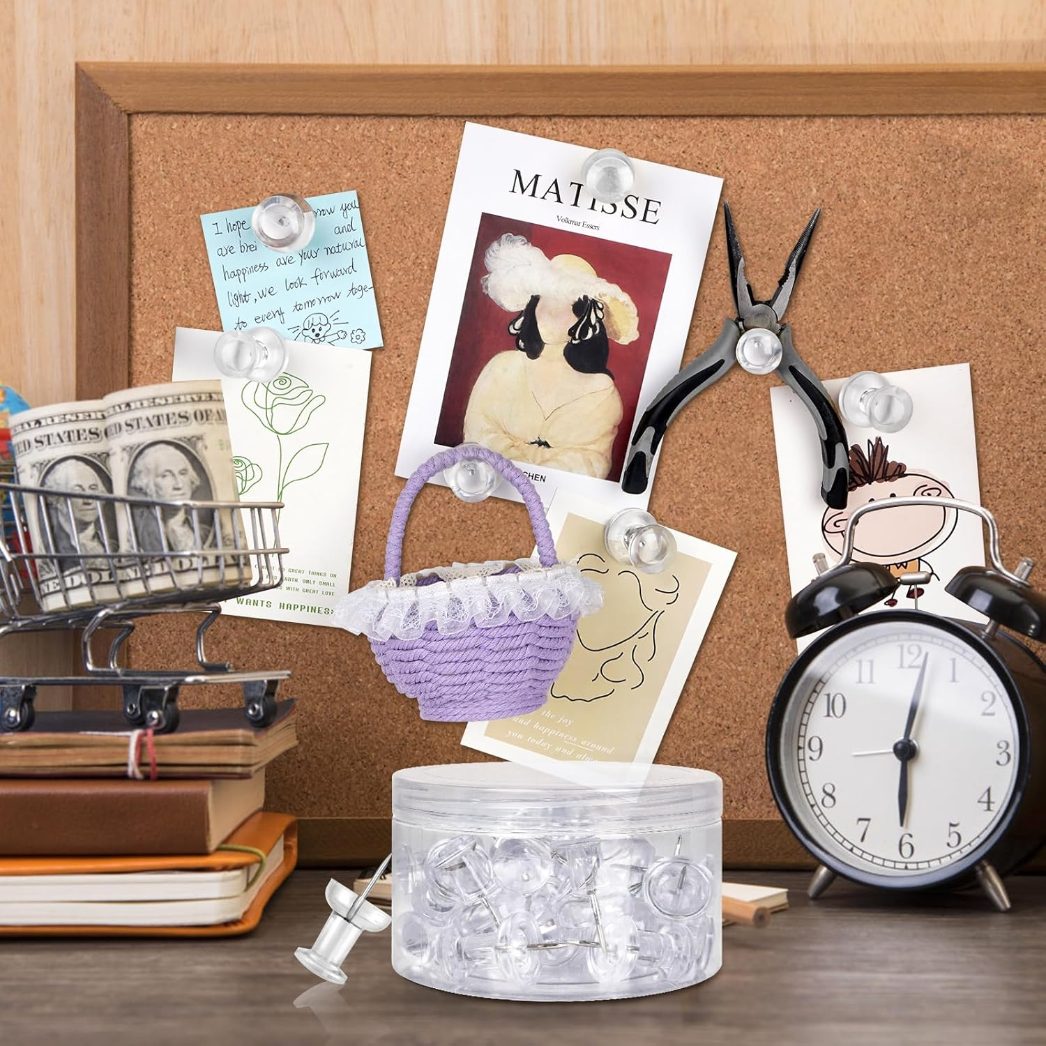 DANRONG 30 PCS Jumbo Push Pins for Bulletin Board, Large Thumb Tacks for Wall, 1.81 Inch, Giant Clear Thumbtacks, Pin Tacks for Cork Board Hanging Maps Photos Posters Calendar, Office School Supplies image number 6