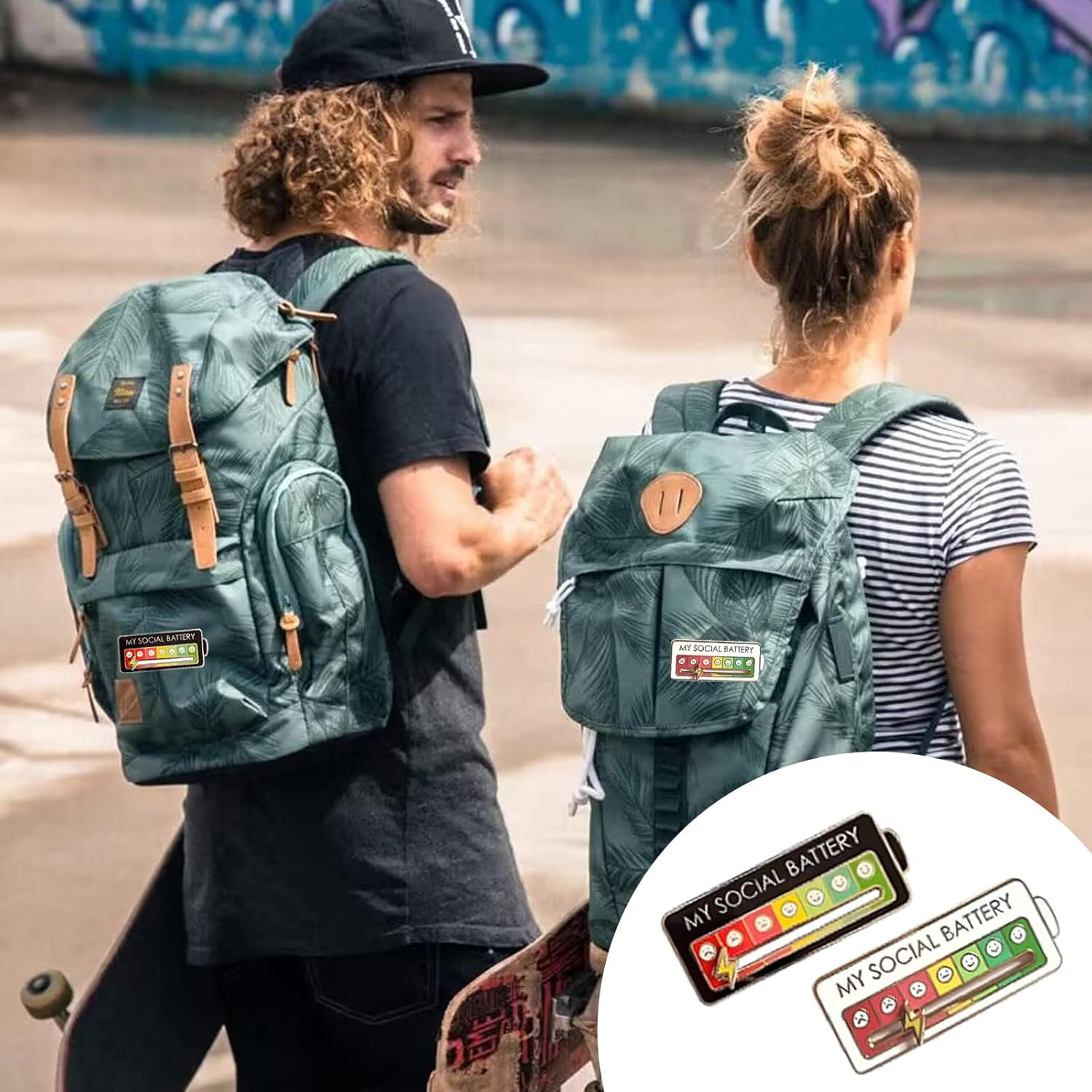 2PCS MY SOCIAL BATTERY, Pin Funny Mood Brooch Pin for 7 Days, Cute Creative Expression Pin Brooch Men Women Gift, Metal image number 4