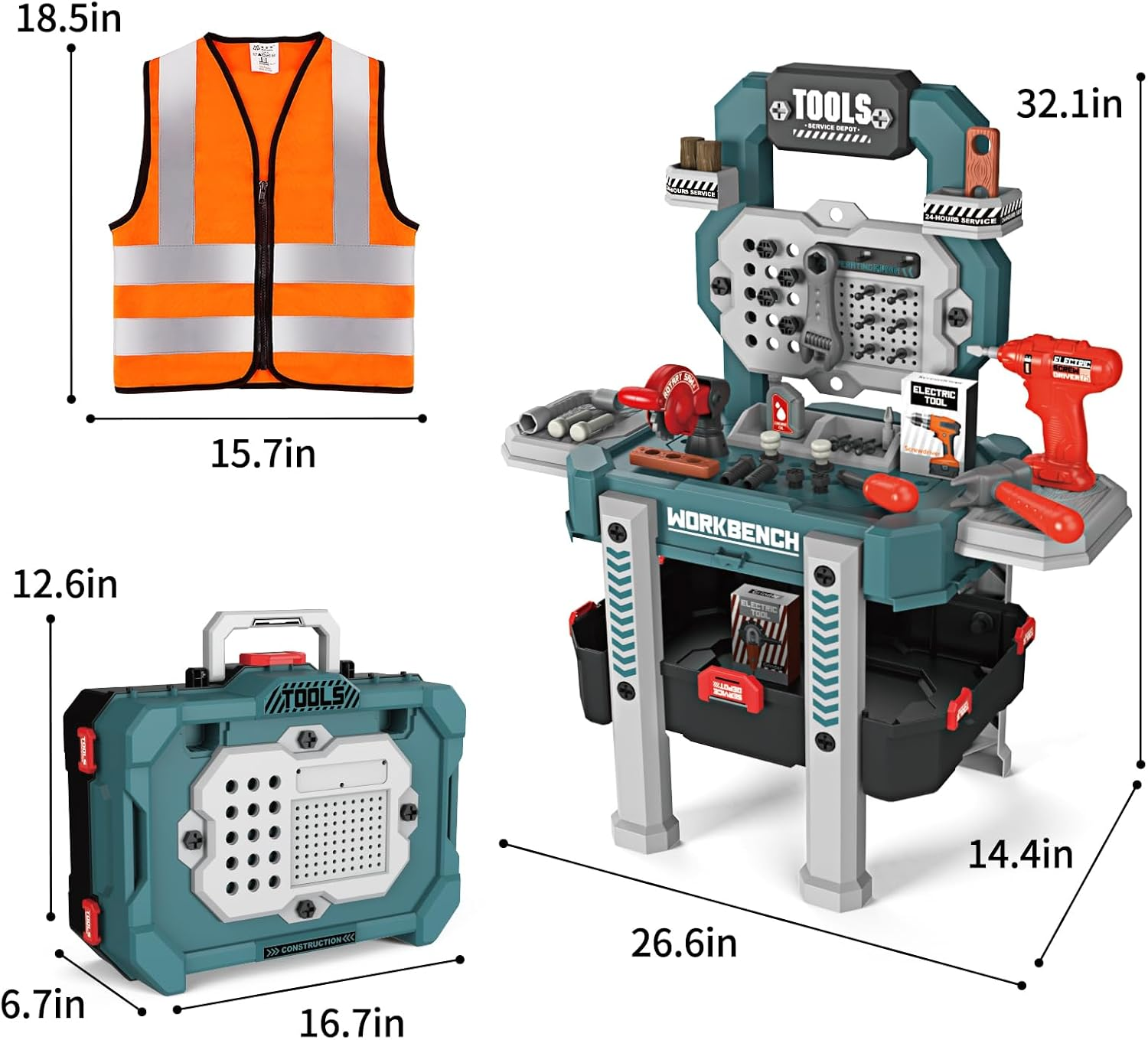 Deejoy Kids Tool Bench with Realistic Tools and Electric Drill, 79 Pcs Transformable Kids Tool Set with Clothes, Toddler Tool Bench Learning Boys & Girls Age 3-5 (Green) image number 5