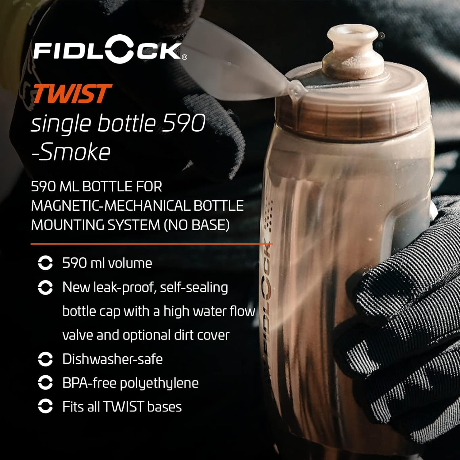 Fidlock Bottle 590 with Connector Twist Transparent Black Magnetic Bicycle Bottle Holder Bicycle Water Bottle with Holder Drink Holder Bicycle image number 1