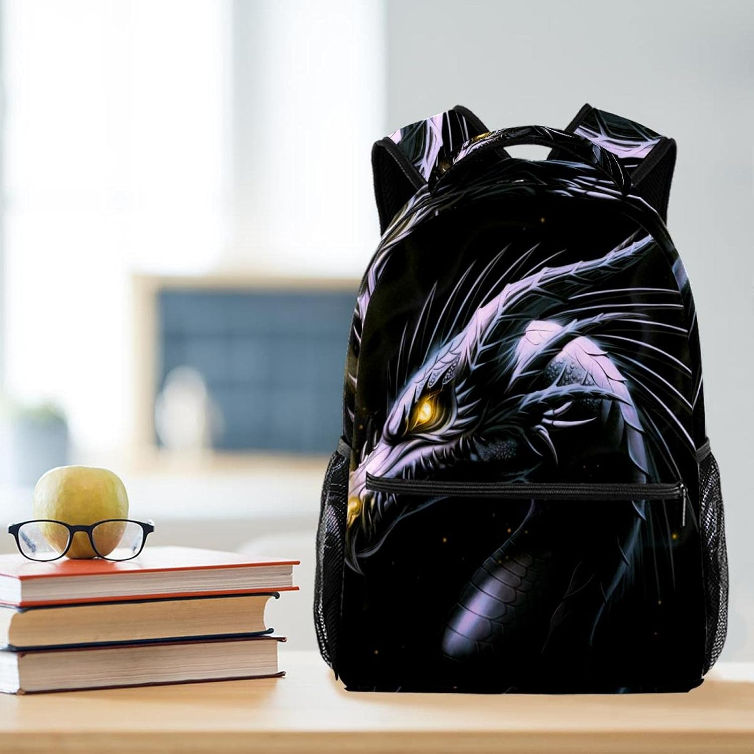 Black Dragon Head on the Black Background Backpack Students Shoulder Bags Travel Bag College School Tote Backpacks image number 3