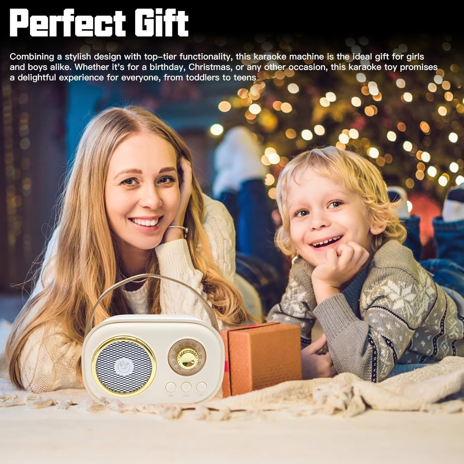 Portable Karaoke Machine for Kids and Adults, Bluetooth Speaker with 2 Wireless Microphones, Fun Gifts for Girls Aged 3-8+ Years, Perfect for Family Parties, Home, Travel, and Birthday image number 2