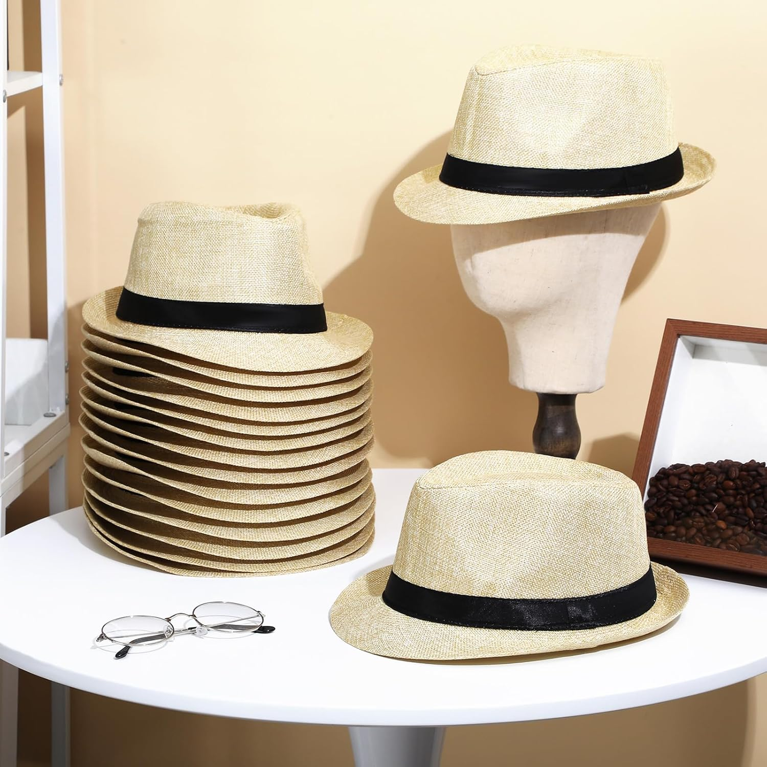 24 Pack 1920S Fedora Hats Bulk for Men Short Brim Sun Panama Hats for Women Party Costume, Circumference 60 Cm image number 4