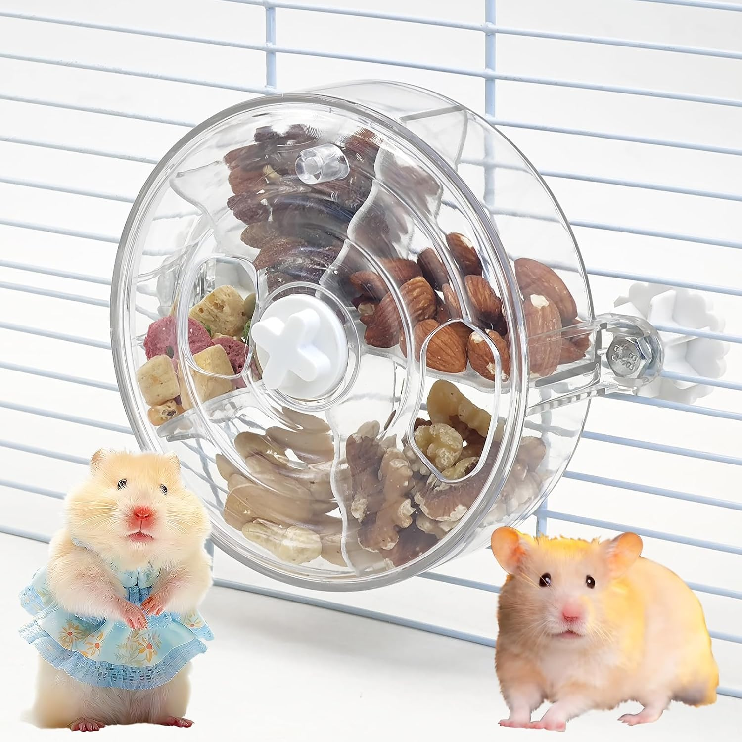 VCEPJH Rat Foraging Toy Interactive Slow Feeder with Transparent Rotating Treat Dispenser Wheel for Enrichment Activities Pet Rat Cage Accessories Ideal for Syrian Hamster Gerbil Mice (Blue)