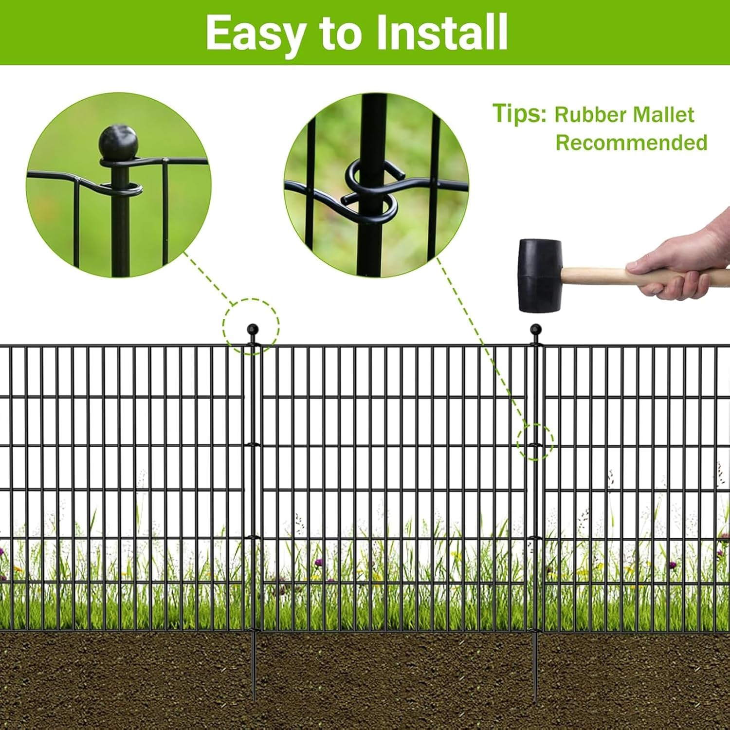 Black Decorative Garden Fence, 74 * 81Cm Rustproof Metal No Dig Animal Barrier, Arched Flower Border Panel Fencing Stakes with Gate for Dog Rabbit Yard Patio Outdoor Decor, 10Pack image number 2