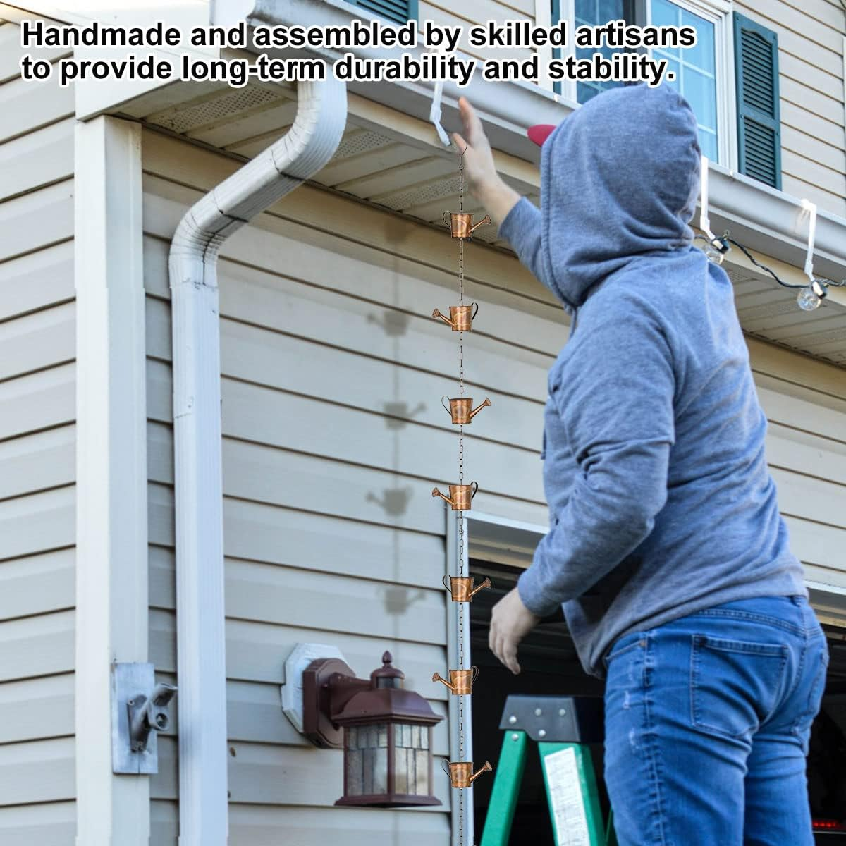 Metal Kettle Rain Chain - Rain Chains Decorative Rain Catcher Chain Hanging Rain Chains Artwork Decoration Pendant image number 2