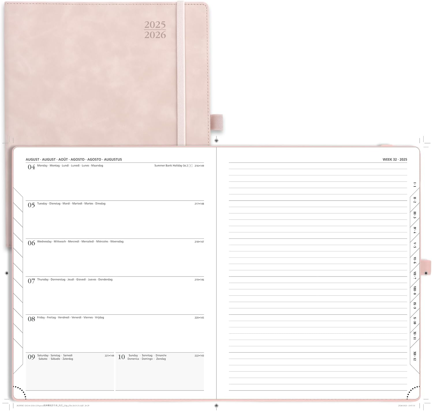 POPRUN Academic Diary Week to View 2025-2026 Large PU Leather Soft Cover 26.5 X 21.5 Cm - 25/26 Weekly Planner & Notebook in One, Inner Pocket, Monthly Tab (Lilac)