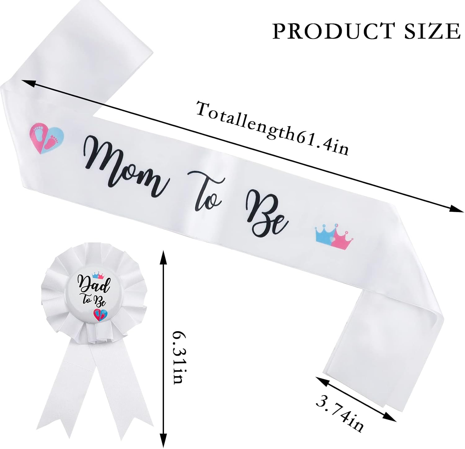 Baby Shower Decorations Sash, Baby Shower Sash and Button Pin for Boy, Mom to Be' Sash and 'Dad to Be' Pin with Beautiful Crown Pattern for Baby Gender Welcome Party Gifts - Crown 2P image number 5