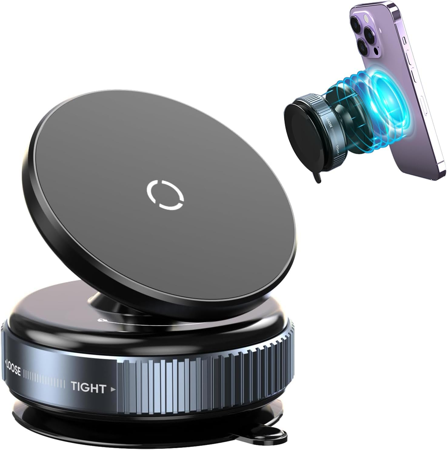 Danyee Swivel Locking Mechanical Vacuum Magnetic Car Suction Phone Holder, 360&deg; Adjustable Magnetic Suction Cup Phone Mount for Mirror/Wall/Gym, Compatible with Iphone & Android (Black) image number 5