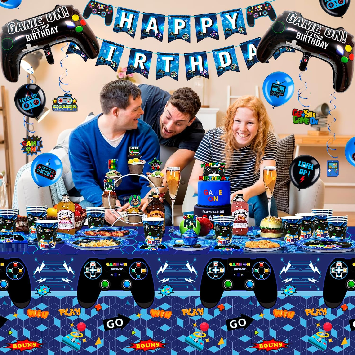 151Pcs Video Gamer Birthday Party Decorations & Video Game Party Tableware Supplies Set - Video Game Party Plates Cups Napkins Tablecloth Banner Balloons Etc Game Themed Party Decorations for Boys image number 4