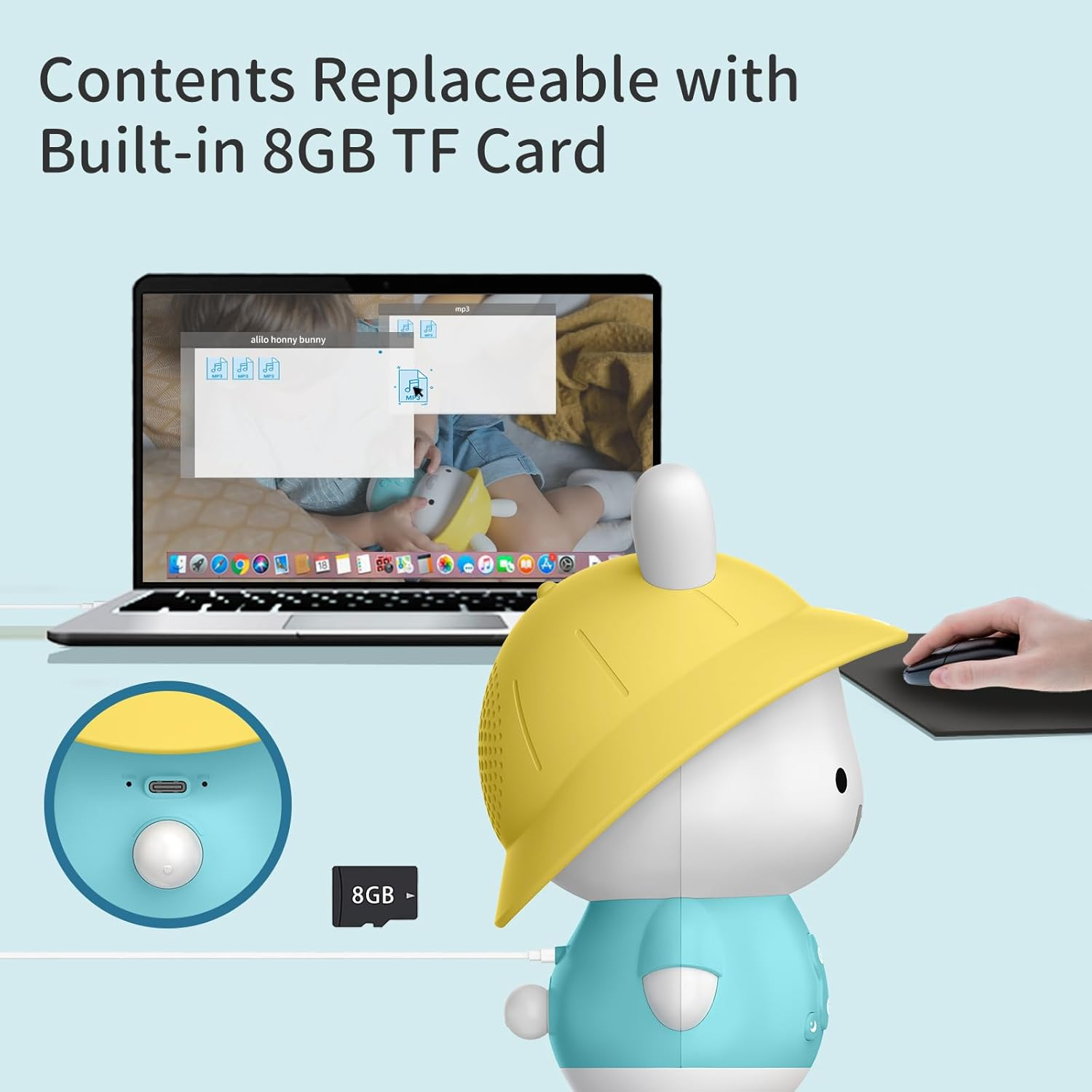 Alilo Baby Bunny G9S+ Interactive Music/Story Player for Baby and Kids - Includes White Noise Sound, Nightlight, Sleep Soother All-In-One (Blue) image number 4