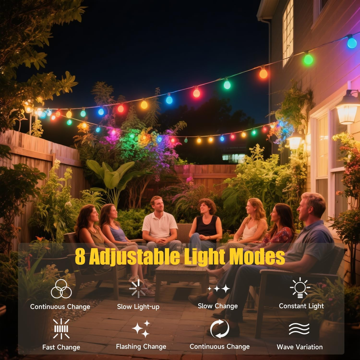 Solar String Lights Outdoor, 33FT/10M 100LED Solar Globe String Lights, 8 Lighting Modes, Waterproof Solar Powered Patio Light for Garden Yard Porch Wedding Party Outdoor Decoration (Multicolor) image number 2