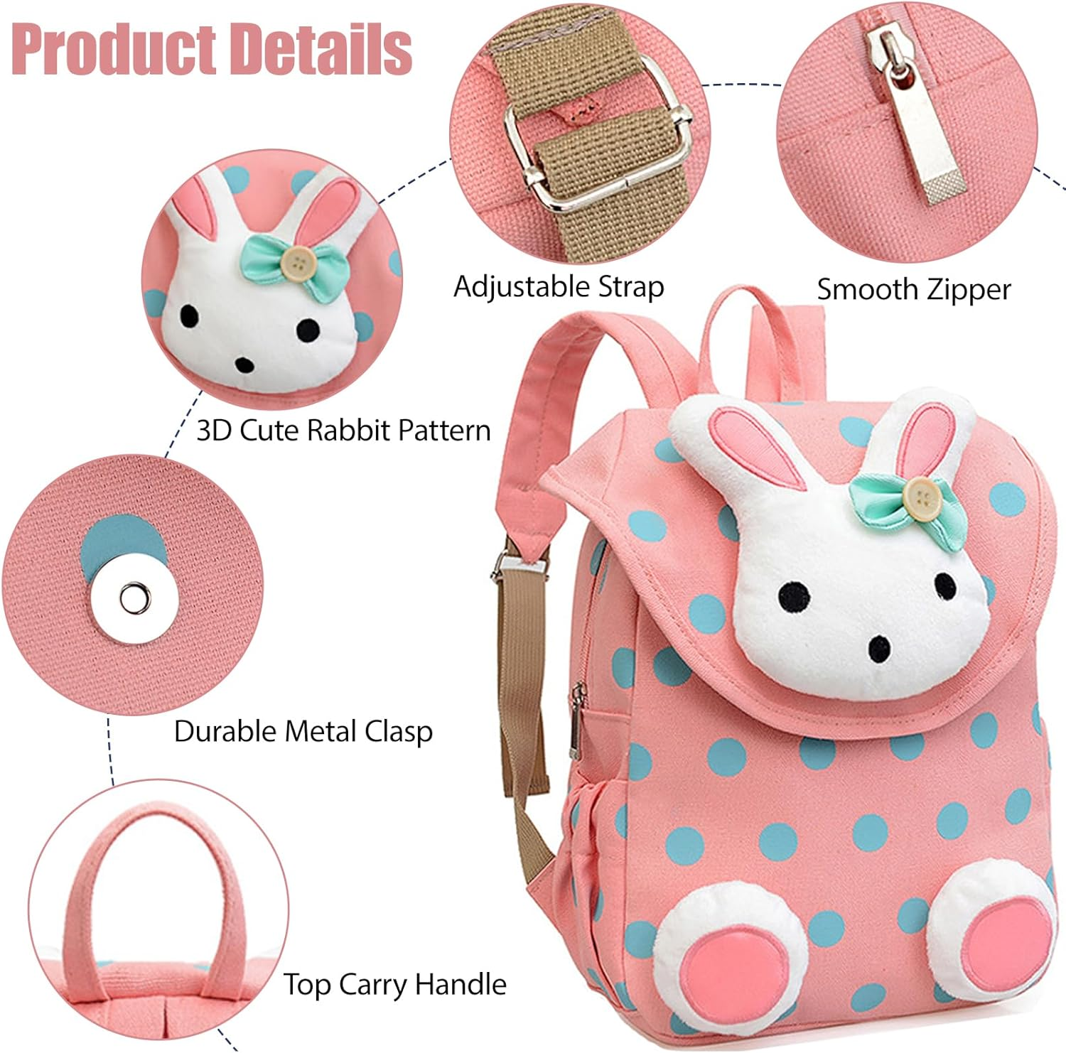 Xinyanmy S&uuml;&szlig;e Kaninchen Babyrucksack Kinderrucksack F&uuml;r Baby M&auml;dchen Kleinkinder 1-3 Jahre Im Kindergarten image number 6