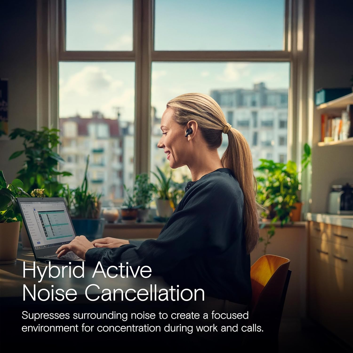 EPOS Adapt E1 Black Wireless In-Ear Headphones - Hybrid ANC, Multi-Point Bluetooth, Microsoft Teams & for Iphone Certified, 50H Battery, Wireless Charging, Semi-Open, USB C Dongle IPX5 Waterproof image number 2