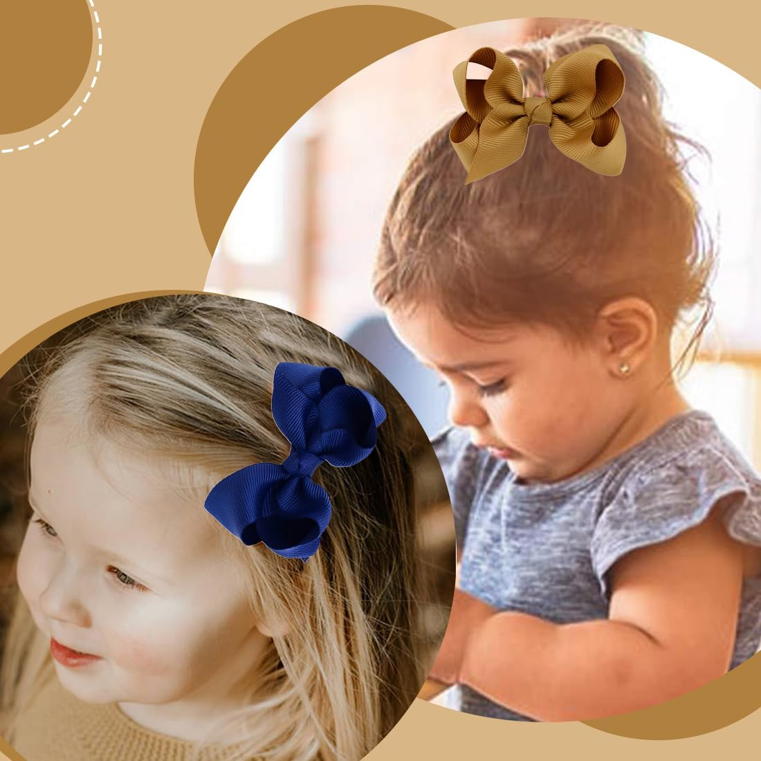 YOCDNOV Pack of 6 Bows Hair Clips - Ponytail Clips 3 Inches, Duckbill Hair Bow for Teenage Girls Hair Accessories (Dark Blue + Light Brown + Dark Brown) image number 2